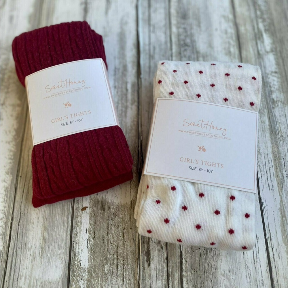 NWT Two Pairs SweetHoney Valentine Red & Polka Dot Tights
